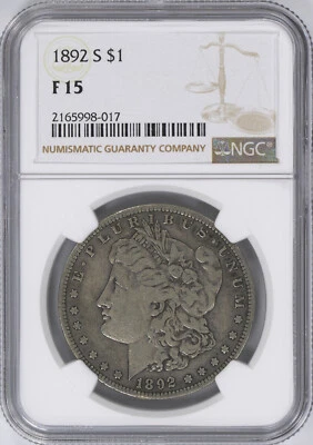 1892-S Morgan Silver Dollar NGC F15 Semi-Key - Image 1 of 2