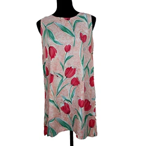 Weekend Clothes Line Tunic Blouse Women's Size Large Sleeveless Rayon Tulips - Picture 1 of 7