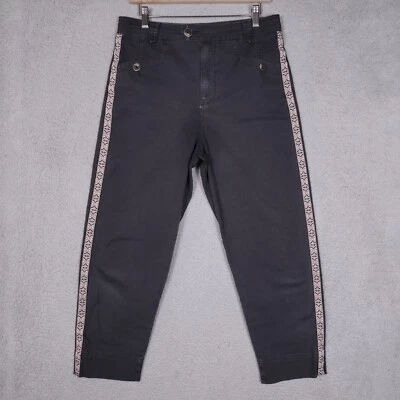 Pantalones de mezclilla Anthropologie para mujer 6 negros bordados pierna cónica tiro alto boho hippy Foto 1 de 4