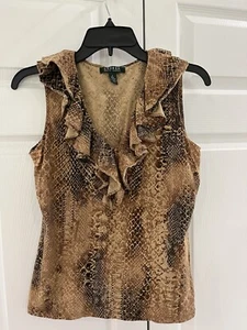 Ralph Lauren Snakeskin Print Ruffle V Neck Women’s Tank Size Small - Picture 1 of 8