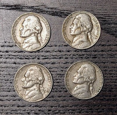 Lot of 4 Jefferson Nickel lamination errors, 1946 1953 1962 1963 - Image 1 of 4