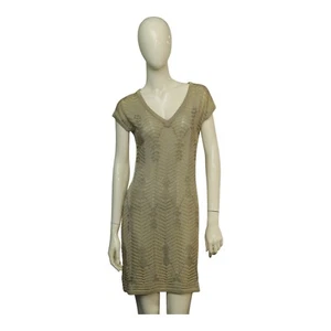 Vestido Missoni Dorado Brillante Mangas Cap Escote en V Mini Largo Tejido Talla 42 - Imagen 1 de 6