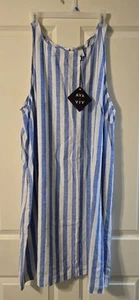 Women's AVA & VIV Tank DRESS Size 3X Blue STRIPE-LINEN/Rayon-NWTw/Pockets - Picture 1 of 7