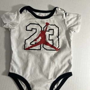 Nike Jordan Baby Bodysuit 0-3M White Red Black 23 Jumpman Logo Infant One Piece - Picture 1 of 6