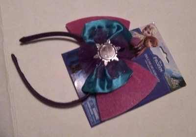 DISNEY FROZEN ANNA & ELSA DELUXE BOW HEADBAND New Purple & Teal Fabric One size - Image 1 of 4