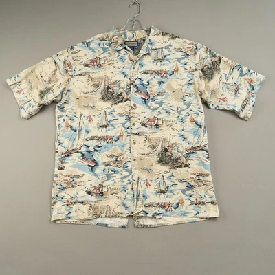 Camisa vintage tallada con volantes talla XL algodón abotonada mangas cortas barcos de playa costeros Foto 1 de 4