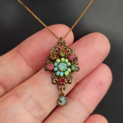 Michal Negrin Necklace Colorful  Dainty Victorian Revival Boho Flower Vintage - Image 1 of 4