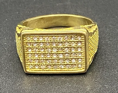 Iced Out 男式 18k 镀金戒指 CZ 图章嘻哈尺寸 11.75 闪亮 14.7 克 — 第 1/4 张图片