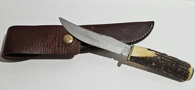Case XX 523-5 SS Stag Hunting Knife Vintage 1991 Bradford PA USA With Sheath  - Image 1 of 4