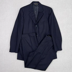 VTG 70s Brooks Brothers Navy Chalk Stripe Wool Flannel 2pc Suit 43L Full Canvas - Picture 1 of 20