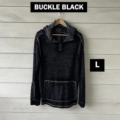 Buckle Black Quilted Burnout Hoodie Sweatshirt Large | Quarter Zip Fleece - Image 1 of 4