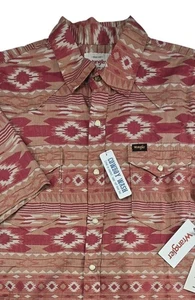 Wrangler Cowboy Wash Short Sleeve Pearl Snap Southwestern Print Shirt Medium - Picture 1 of 6