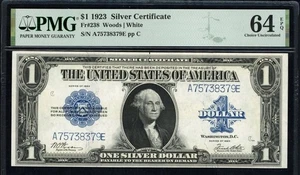 1923 $1 Silver Certificate Note Woods / White PMG Choice Uncirculated 64 EPQ - Picture 1 of 2