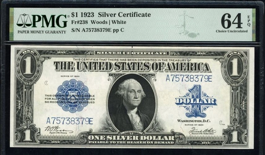 1923 $1 Silver Certificate Note Woods / White PMG Choice Uncirculated 64 EPQ - Image 1 of 2