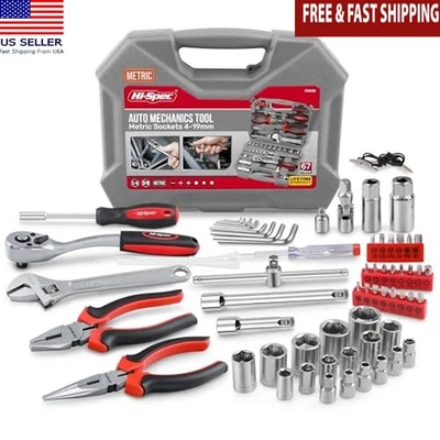 67Pc Metric Auto Mechanic Tool Set Sockets Ratcheting Wrench Pliers Kit Case New - Image 1 of 4