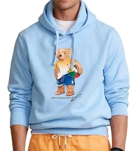 Polo Ralph Lauren Mens Beach Ball Blue Teddy Bear Hoodie Sweater NWT Size 1XB - Picture 1 of 16