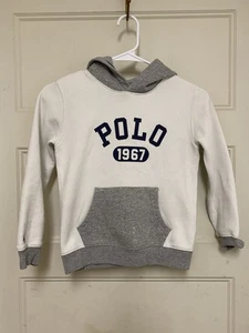 POLO Boys Yoith Hoodie SZ 7 White/Gray Pocket Sweatshirt - Picture 1 of 6