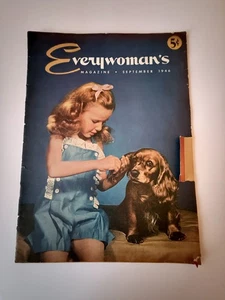VINTAGE EVERYWOMAN'S MAGAZINE - SEPTMEBER 1946 - GIRL & PUPPY ON COVER - Picture 1 of 4
