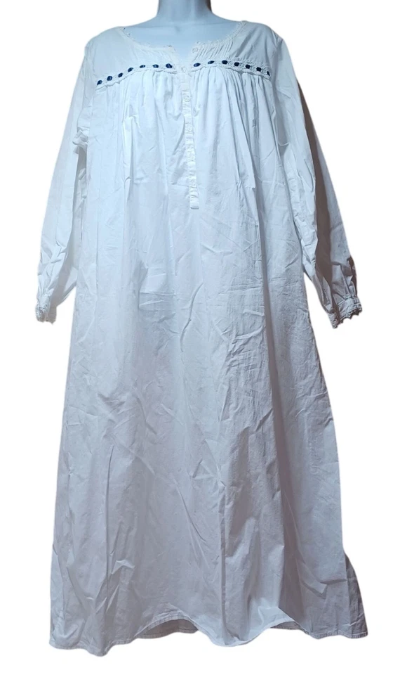Camisón largo de algodón Eileen West de colección para mujer M bolsillos de encaje reliquia romántica Foto 1 de 4
