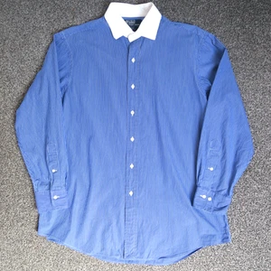 Ralph Lauren Polo Shirt Mens 17 Striped Blue Regent Custom Fit Dress Button Up - Picture 1 of 9