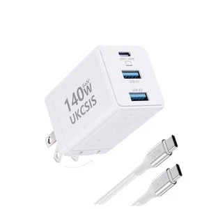 140W USB C Charger Block - 3-Port GaN Fast Chargers, Foldable USB C 4ft White - Afbeelding 1 van 8