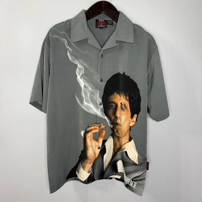 Dragonfly Scarface Tony Montana Shirt AOP Button Up Grey Mens L  - Image 1 of 4