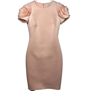 Badgley Mischka Blush Rosette Cocktail Dress Party Size 4 - Picture 1 of 13