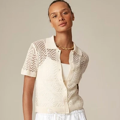 J. Cárdigan de mujer Crew Sheer Pointelle manga corta con botones en cachemir XS Foto 1 de 4