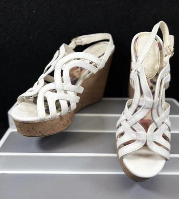 Madden Girl White High Cork Wedge Espadrilles Buckle Strap No Size Tag - Image 1 of 4