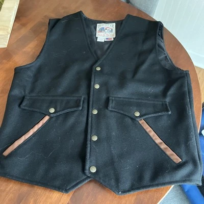 Schaefer Outfitter Mens Western Stockman Vest Size L Black Wool Cowboy Rodeo USA - Image 1 of 4