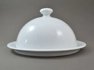 Käseglocke mit Griff rund 2tlg mit Platte groß Porzellan weiß 21,5 cm - Bild 1 von 5