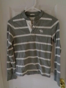 Boy's Abercrombie  - Gray / White Stripe- Cotton -  Shirt - Size L - Picture 1 of 1