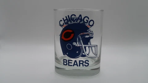 Vintage Chicago Bears Super Bowl Whiskey Low Ball Glass 4" Excellent Condition Cover