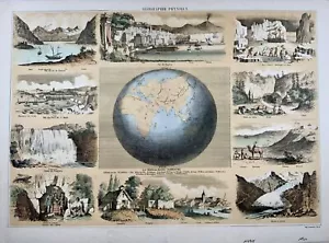 1862 WORLD MAP Géographie physique (Lithographed Maps with Vignettes) - Picture 1 of 3