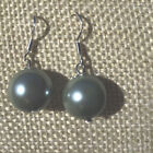 NATURAL SHELL PEARL SILVER GREY  12MM STERLING AAA LUSTER EARRINGS BEAU TIFUL