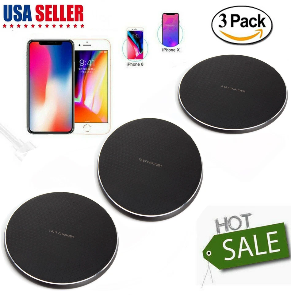 3 Pack 10W Max Wireless Fast Charging Charger Pad for Samsung S20+/S10/S9/S8 - Image 1 of 4