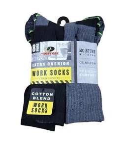 MOSSY OAK Mens Crew Socks Shoe 6-12 Work Moisture Wicking Extra Cushion 8 Pack - Picture 1 of 2