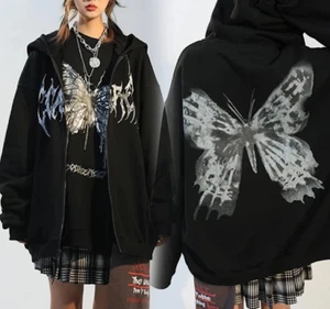 Y2K Gothic Hoodie Women's Hip Hop Streetwear Harajuku Butterfly Print Vintage - Picture 1 of 12