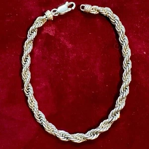925 Silver and 14k Gold Bracelet / 7.5 inch long / 5mm Wide / 14.7 Grams - Picture 1 of 12