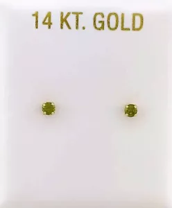 LAB CREATED PERIDOT STUD EARRINGS 14K YELLOW GOLD - Screw Backs - Picture 1 of 5