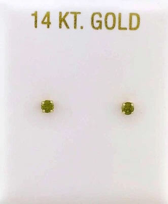 LAB CREATED PERIDOT STUD EARRINGS 14K YELLOW GOLD - Screw Backs - Image 1 of 4