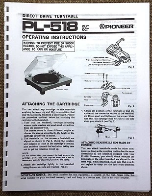 Tocadiscos Pioneer PL-518 manual del propietario Foto 1 de 3