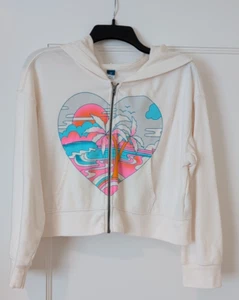 Old Navy - Girl’s Cropped Ivory Hoodie with Ocean Scene Print XXL Sweatshirt - Picture 1 of 4
