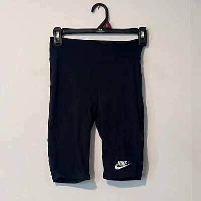 Nike Girls Nsw Biker Shorts Size L Jet Black Stretch Athletic 9" Insteam Active - Image 1 of 4
