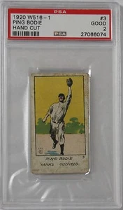 PRE-WAR CARD 1920 W516-1 #3 PING BODIE HAND CUT NEW YORK YANKEES PSA 2 GOOD - Picture 1 of 2