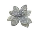 Poinsettia Ring 8” Bloom Artificial Silk Silver w Glitter Christmas Home Decor