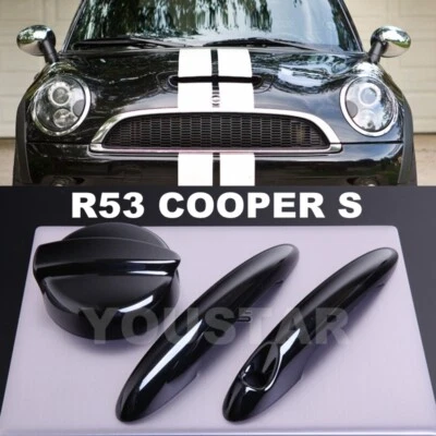 NEGRO BRILLANTE Tapa de combustible de gas y cubiertas de manija de puerta para MINI R53 Cooper S Foto 1 de 4