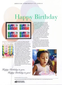#771 39c Timbro Buon Compleanno #4079 USPS Pannello Timbro Commemorativo - Foto 1 di 1