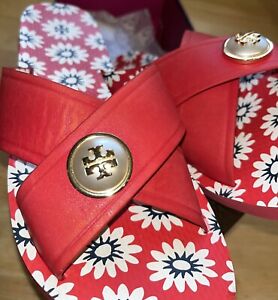 Stunning Tory Burch MELODY CRISS CROSS Slides Sandals Shoes-Red-Size 9-LKNU!