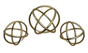 Gold Metallic MCM Brutalist Orb Sculptures-3 Piece Spherical Decor 1-8", 2-6" - Picture 1 of 24